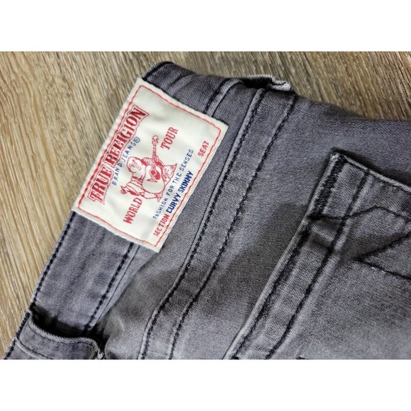 True Religion Women's 26 Stretch Charcoal Curvy Skinny Jeans Factory Distressed - Picture 6 of 9